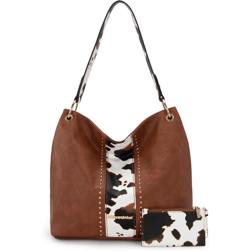 Women Hobo Purse Vegan Leather Cow Print Shoulder Bag with Zipper